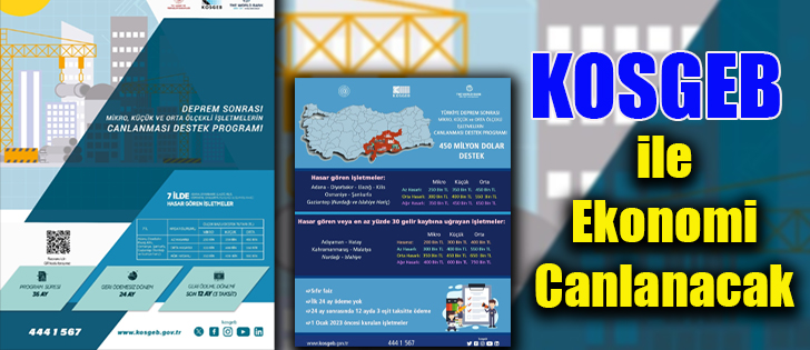 KOSGEB ile Ekonomi Canlanacak Deprem Bölgesindeki KOBİ’ler için 450 milyon dolar  KOBİ’lere 750 bin Liraya Kadar Destek